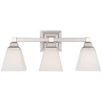 Mencino-Opal Wall Mount Light Satin Nickel Silver Metal Hardwired 20" Wide 3-Light Fixture Etched White Glass Shade for Bathroom Vanity Mirror House H