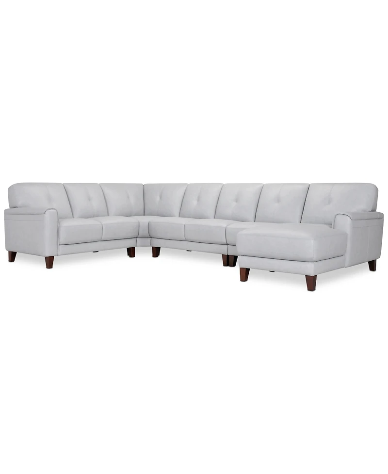 Closeout! Ashlinn 144" 5-Pc. Pastel Leather Sectional, Created for Macy's