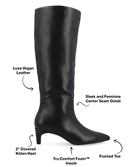 Journee Collection Women's Tullip Kitten Heel Pointed Toe Knee High Dress Boots