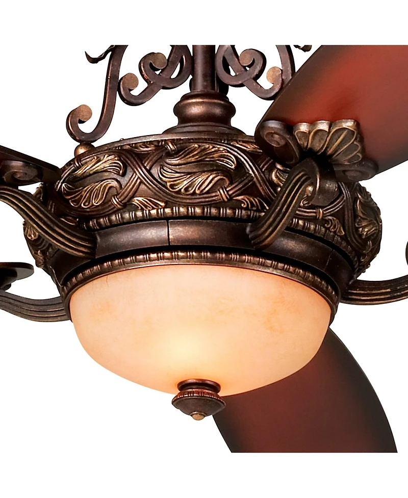 Casa Vieja 56" Casa Esperanza Indoor Ceiling Fan 5 Blade Led Light Remote Control Bronze Gold Motor Teak Finish Blades Bedroom