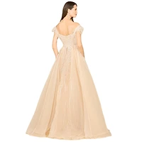 Lara Women's Off Shoulder Gown with Feathers