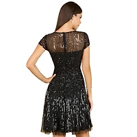 Lara Women's Cap Sleeve Sequin Short Dress Black