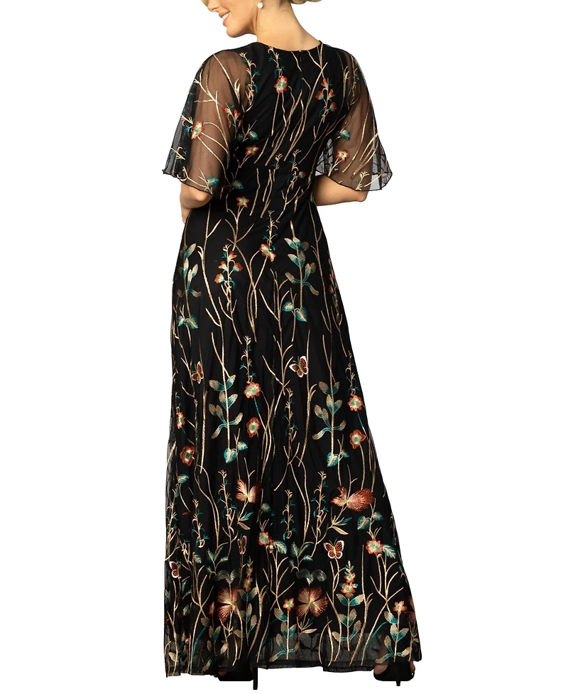 Kiyonna Women's Embroidered Elegance Evening Gown with Sleeves