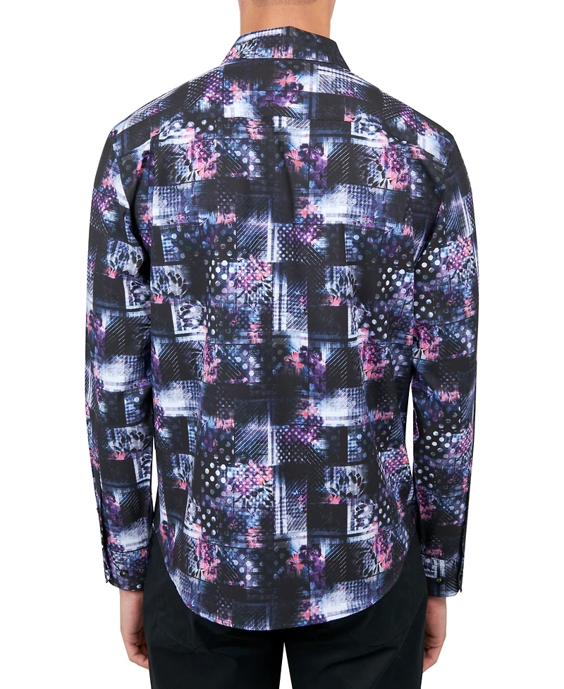 Society of Threads Men's Regular-Fit Non-Iron Performance Stretch Patchwork-Print Button-Down Shirt