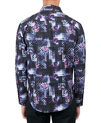 Society of Threads Men's Regular-Fit Non-Iron Performance Stretch Patchwork-Print Button-Down Shirt