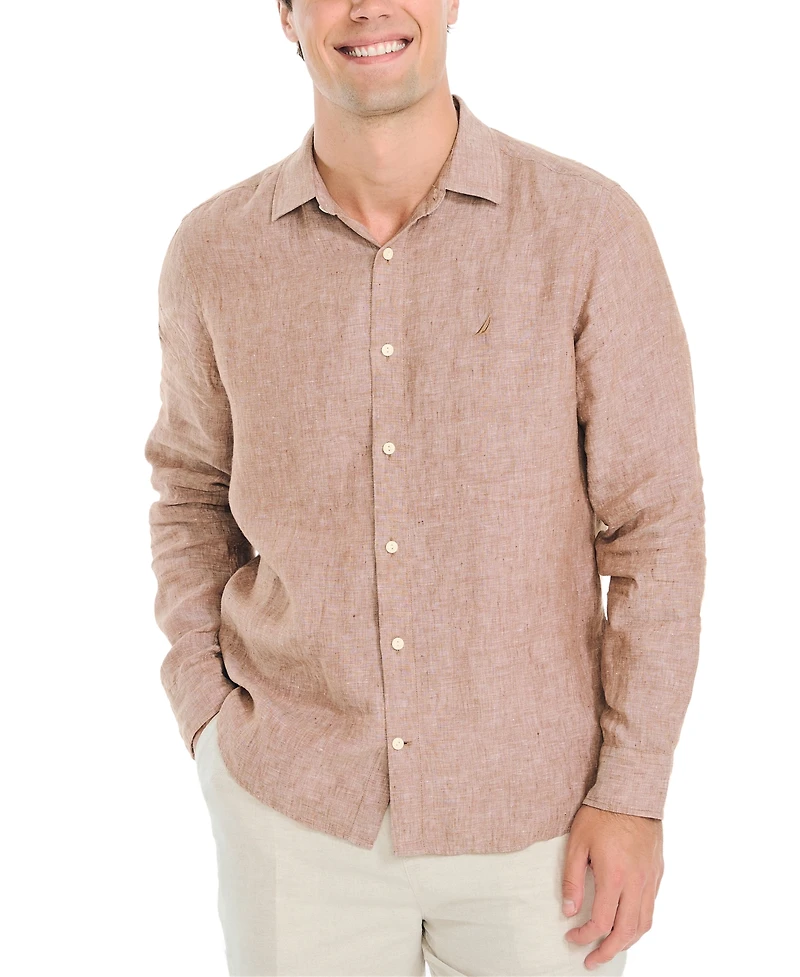 Nautica Men's Classic-Fit Long-Sleeve Button-Up Solid Linen Shirt