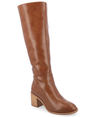 Journee Collection Women's Romilly Wide Width Round Toe Block Heel Knee High Boots