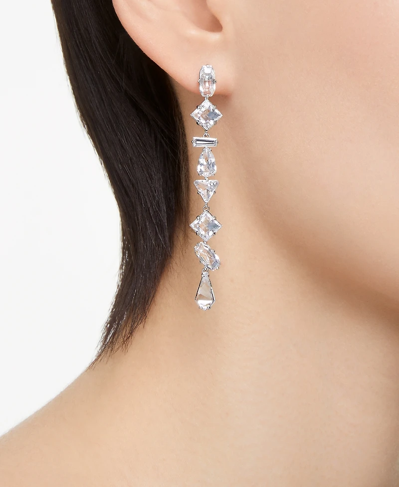 Swarovski Rhodium-Plated Mixed Crystal Linear Drop Earrings