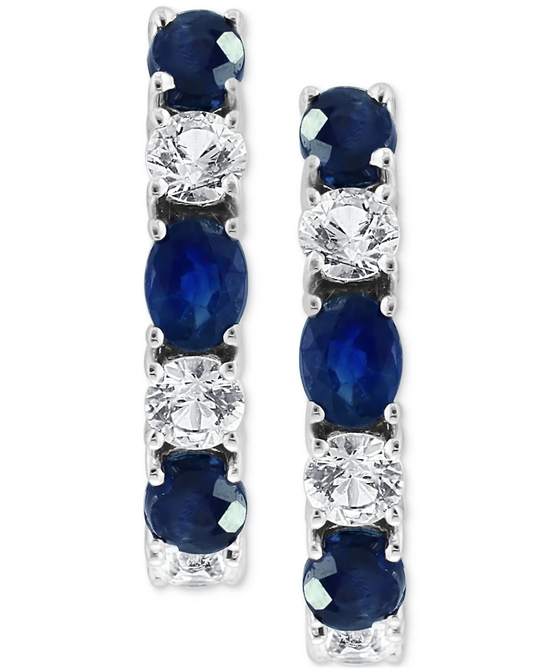 Effy Emerald (3/4 ct. t.w.) & White Sapphire (3/4 ct. t.w.) Small Hoop Earrings in 14k White Gold, 0.75" (Also available in Sapphire)