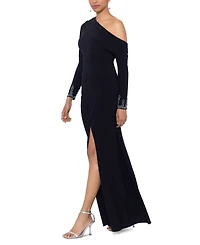 Betsy & Adam Women's Off-One-Shoulder Beaded-Cuff Gown