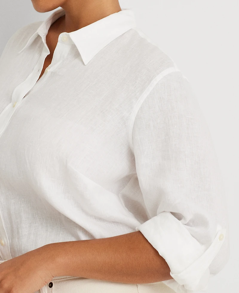 Lauren Ralph Plus 100% Linen Roll-Tab Shirt
