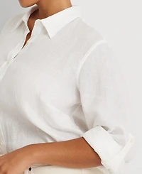 Lauren Ralph Plus 100% Linen Roll-Tab Shirt