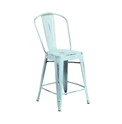 Sabine Metal Indoor-Outdoor Counter Stool With Vertical Slat Back And Integrated Footrest