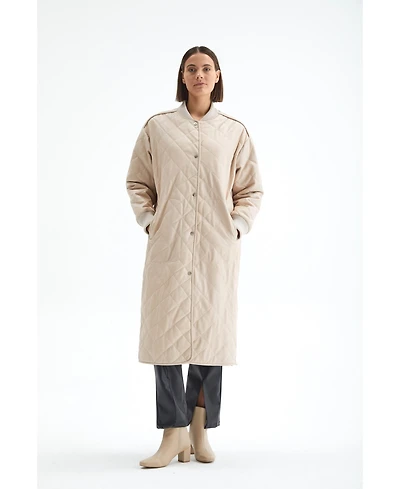 Furniq Uk Women's Genuine Leather Trench Coat Beige