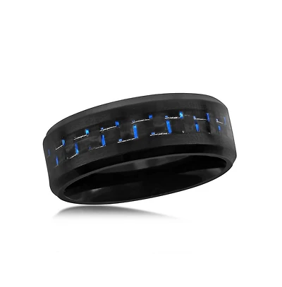 Stainless Steel Black and Blue Carbon Fiber Ring