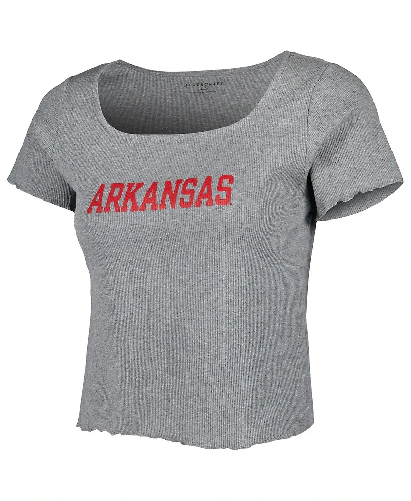 Women's Gray Arkansas Razorbacks Baby Rib Lettuce-Edge Trim T-shirt