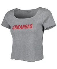 Women's Gray Arkansas Razorbacks Baby Rib Lettuce-Edge Trim T-shirt