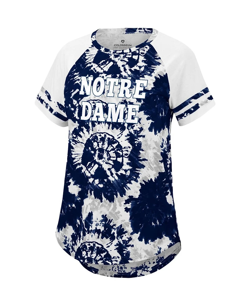 Women's Colosseum Navy, White Notre Dame Fighting Irish Annie Oversized Tie-Dye Raglan T-shirt