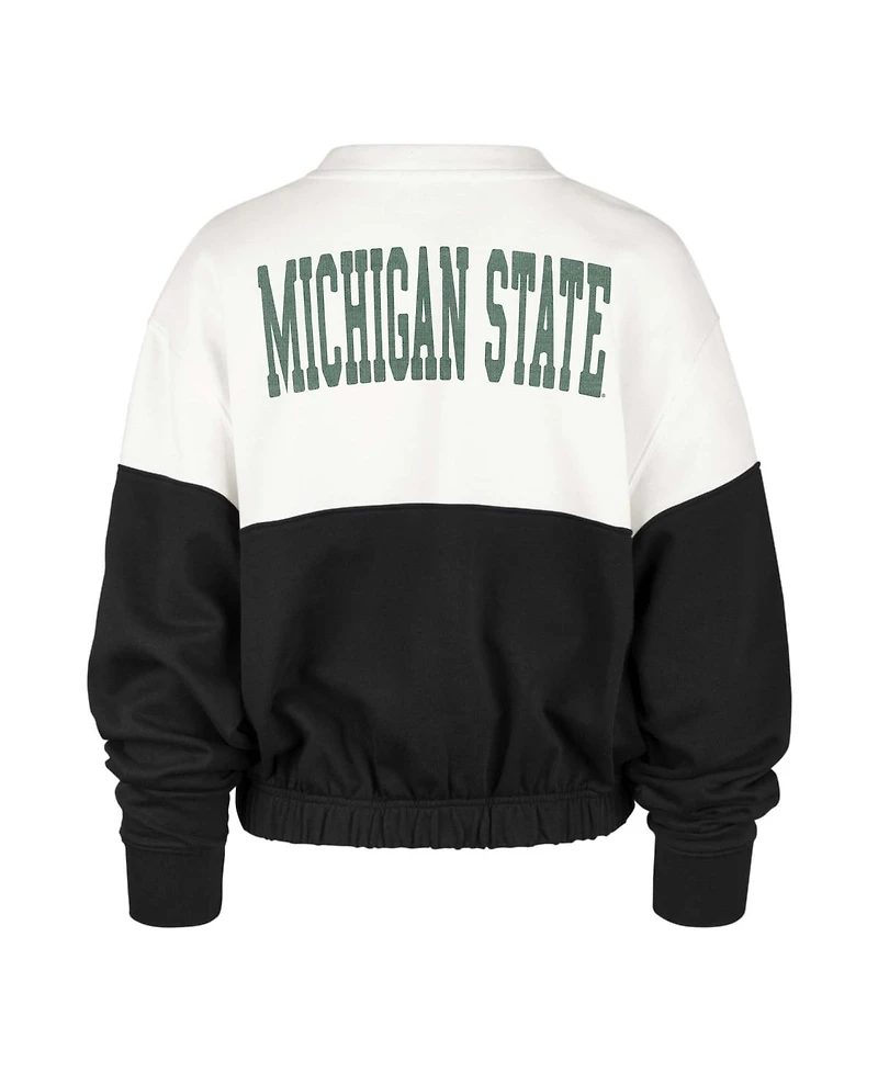 Women's '47 Brand White, Black Distressed Michigan State Spartans Take Two Bonita Pullover Sweatshirt