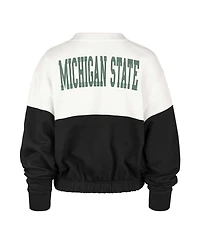 Women's '47 Brand White, Black Distressed Michigan State Spartans Take Two Bonita Pullover Sweatshirt