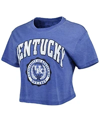 Women's Pressbox Royal Distressed Kentucky Wildcats Edith Vintage--Like Burnout Crop T-shirt