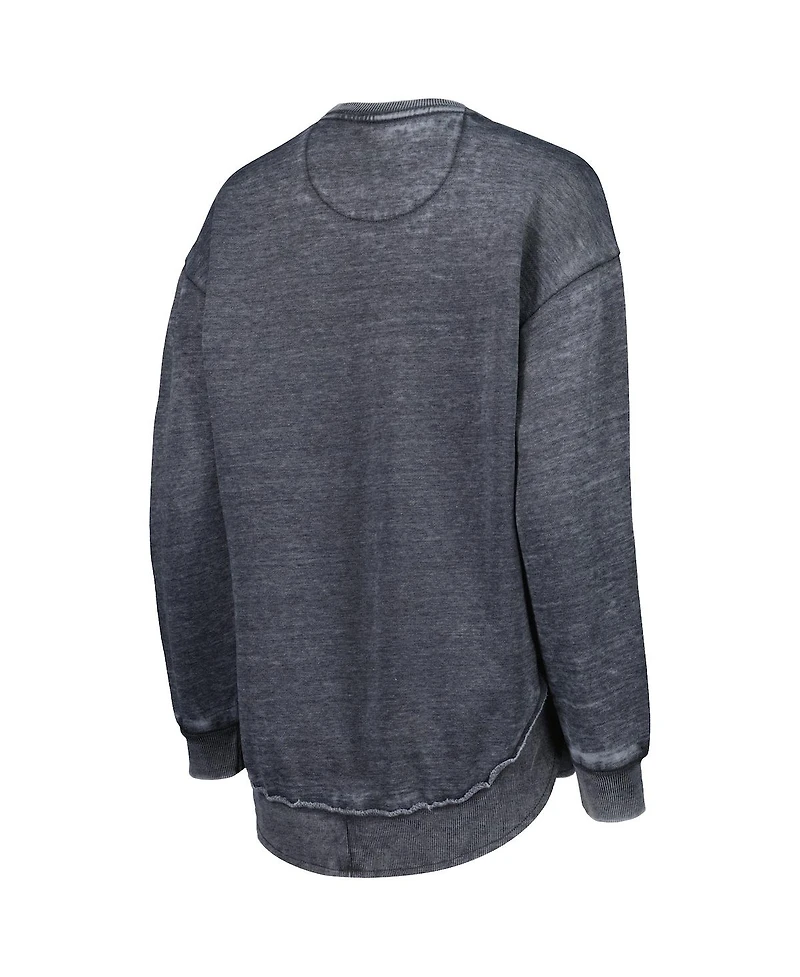Women's Pressbox Black Distressed Nebraska Huskers Vintage-Like Wash Pullover Sweatshirt