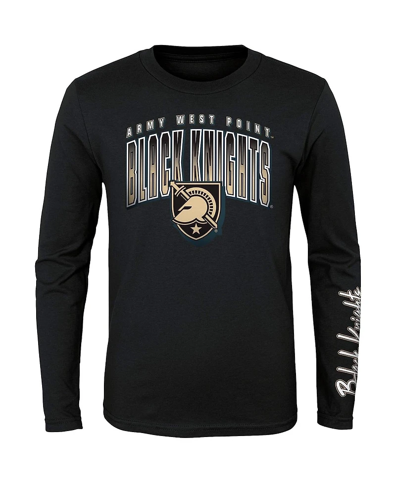 Preschool Boys and Girls Black, Gold Army Black Knights Fan Wave Short and Long Sleeve T-shirt Combo Pack