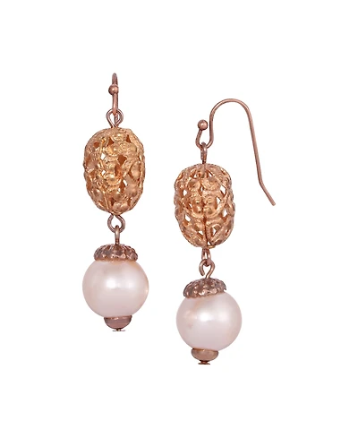 2028 Imitation Pearl Rose Gold-Tone Filigree Drop Earrings