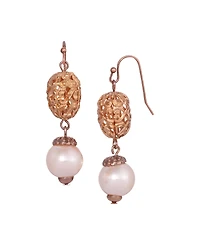 2028 Imitation Pearl Rose Gold-Tone Filigree Drop Earrings