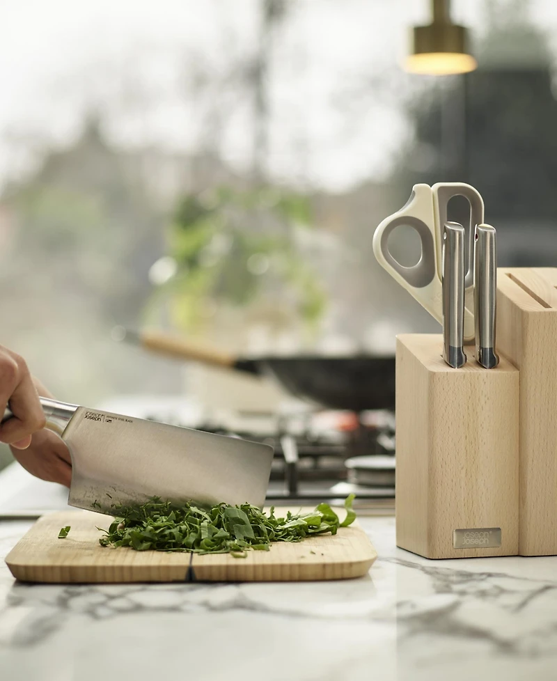 Joseph Joseph Elevate Fusion 5-Piece Knife, Cleaver and Scissor Set with Beechwood Block