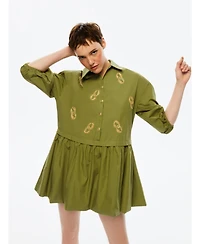 Nocturne Women's Embroidered Balloon Sleeve Dress