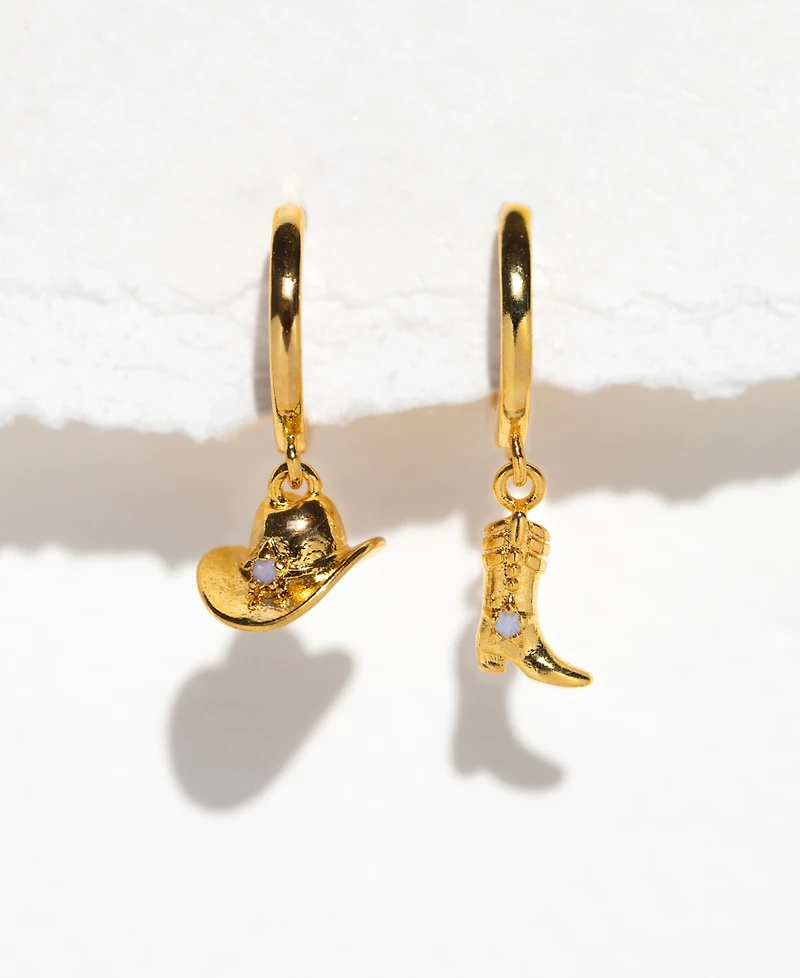 Girls Crew 18k Gold-Plated Crystal Hat & Boot Mismatch Charm Hoop Earrings