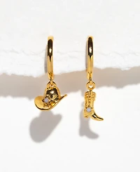 Girls Crew 18k Gold-Plated Crystal Hat & Boot Mismatch Charm Hoop Earrings