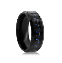 Stainless Steel Black and Blue Carbon Fiber Ring