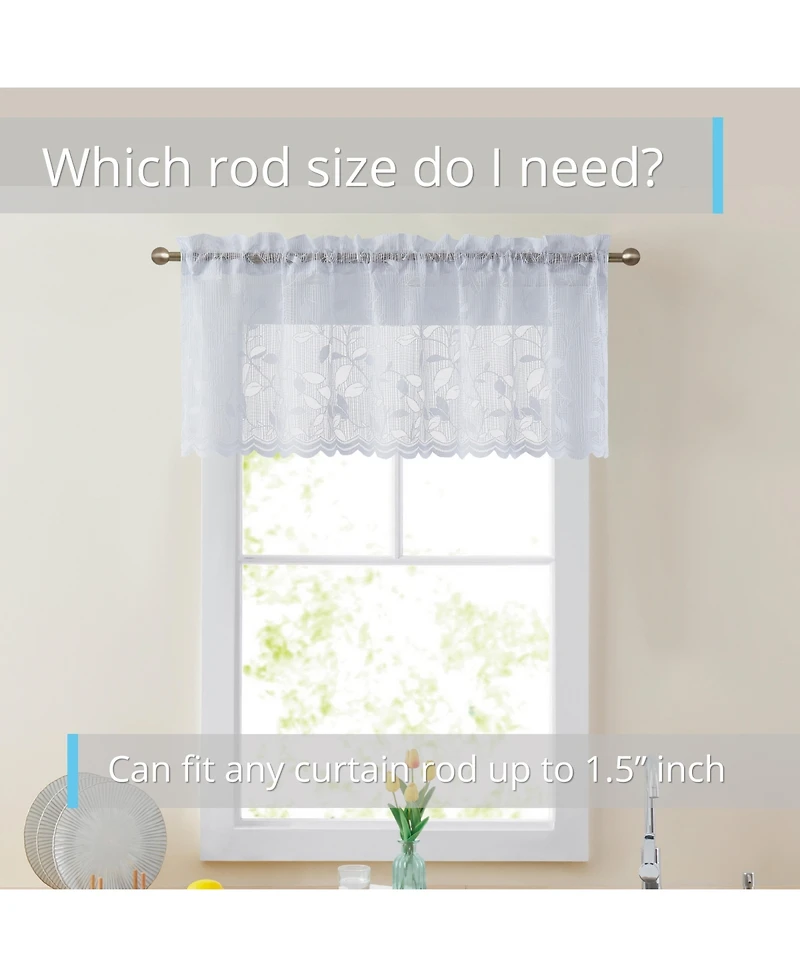 Hlc.me Joyce Lace Sheer Kitchen Curtain Valance Topper - Rod Pocket for Small Windows, Bathroom & Kitchen
