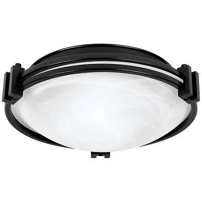 Possini Euro Design Art Deco Modern Ceiling Light Flush Mount Fixture Oil Rubbed Bronze 12 3/4" Wide Marbleized Glass Bowl Shade for House Bedroom Hal