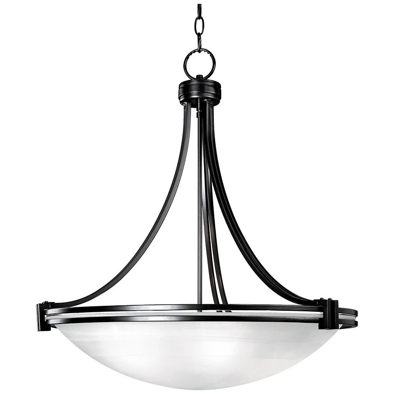 Deco Oil Rubbed Bronze Pendant Chandelier 24.25" Wide Modern White Marbled Bowl Glass 5-Light Fixture Dining Room House Foyer Entryway Kitchen Be