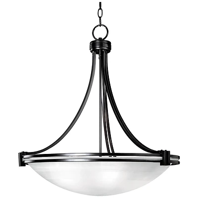 Deco Oil Rubbed Bronze Pendant Chandelier 24.25" Wide Modern White Marbled Bowl Glass 5-Light Fixture Dining Room House Foyer Entryway Kitchen Be