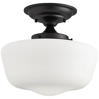 Regency Hill Floating Rustic Farmhouse Ceiling Light Semi Flush-Mount Fixture 12 1/4" Wide Black Opal White Glass Shade for Bedroom Kitchen Living Roo