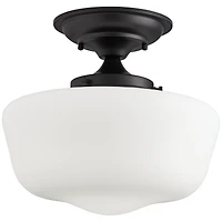 Regency Hill Floating Rustic Farmhouse Ceiling Light Semi Flush-Mount Fixture 12 1/4" Wide Black Opal White Glass Shade for Bedroom Kitchen Living Roo