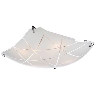 Lattice Modern Close To Ceiling Light Flush Mount Fixture 16.50" Wide Chrome Etched Lattice Square Frosted Glass Bowl Shade for Bedroom Hallway L