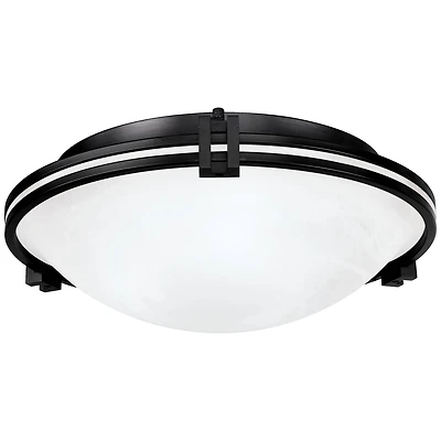 Possini Euro Design Deco Modern Close To Ceiling Light Flush Mount Fixture 16 3/4" Wide Oil Rubbed Bronze Marbleized Glass Bowl Shade for Bedroom Hall