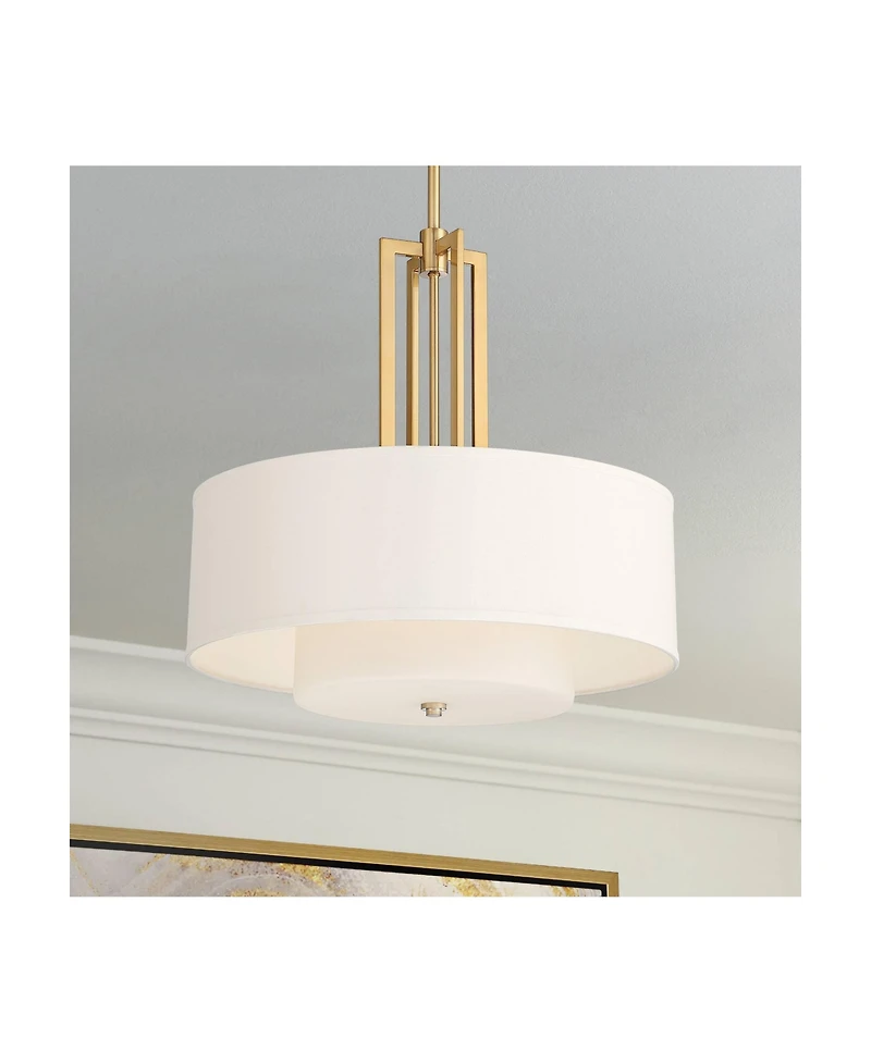 Possini Euro Design Sundry Warm Brass Pendant Chandelier 24" Wide Modern Double Drum Shades 4-Light Fixture for Dining Room House Foyer Kitchen I