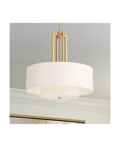 Possini Euro Design Sundry Warm Brass Pendant Chandelier 24" Wide Modern Double Drum Shades 4-Light Fixture for Dining Room House Foyer Kitchen I