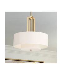Possini Euro Design Sundry Warm Brass Pendant Chandelier 24" Wide Modern Double Drum Shades 4-Light Fixture for Dining Room House Foyer Kitchen I