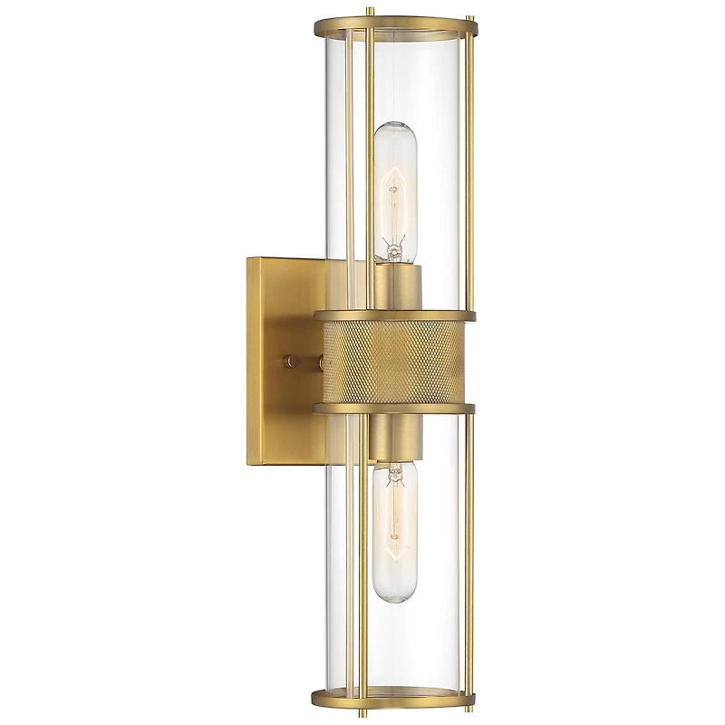 Possini Euro Design Miranda Modern Wall Light Sconce Warm Brass Hardwire 4 1/2" 2-Light Fixture Clear Glass Shade for Bedroom Bathroom Vanity Rea