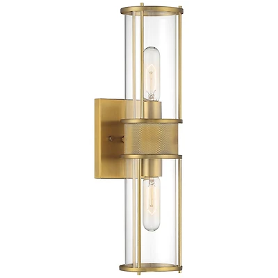 Possini Euro Design Miranda Modern Wall Light Sconce Warm Brass Hardwire 4 1/2" 2-Light Fixture Clear Glass Shade for Bedroom Bathroom Vanity Rea