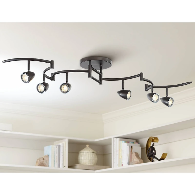 Pro Track Heavy Duty Axel 6-Head Led Ceiling Track Light Fixture Kit Spot Light GU10 Black Metal Farmhouse Rustic Kitchen 72" Wide