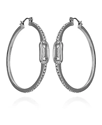 Vince Camuto Silver-Tone Glass Stone Link Hoop Earrings