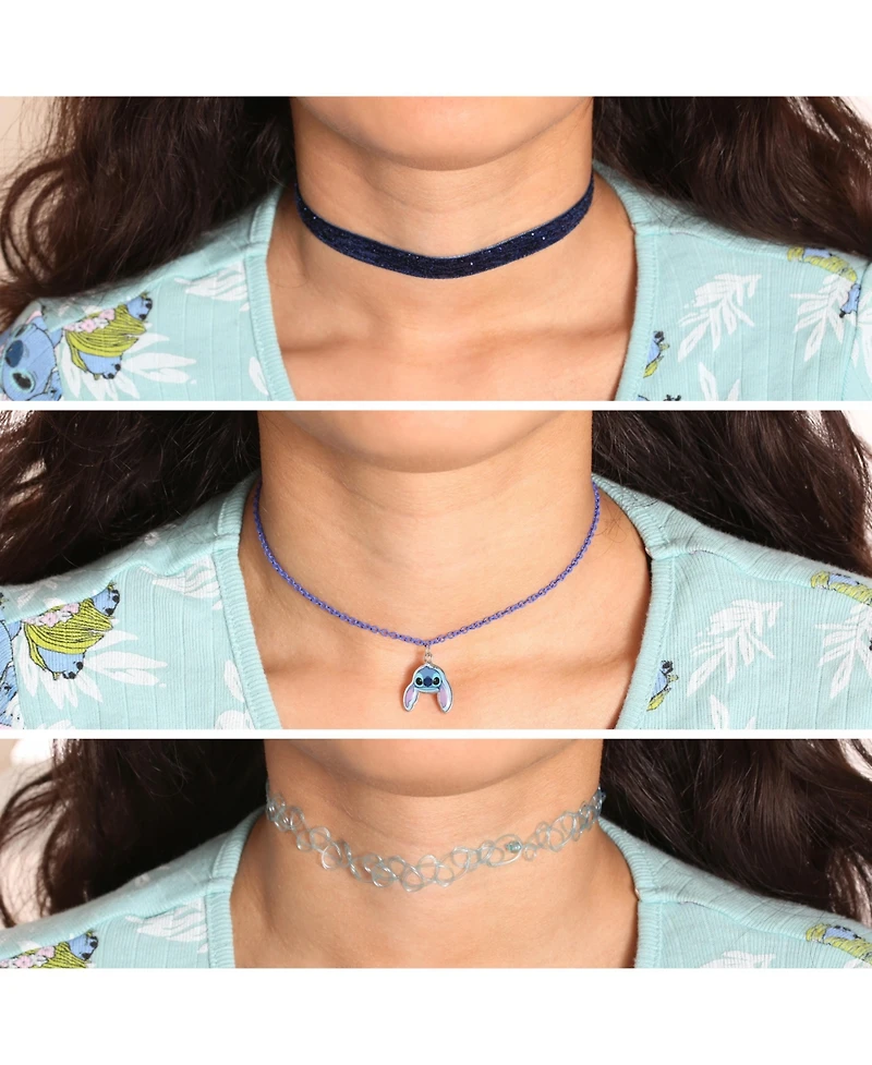 Disney Lilo & Stitch Necklace Trio - 3-Piece Choker Necklace Set with 1 Stretch Necklace and 2 12"+3" Necklaces